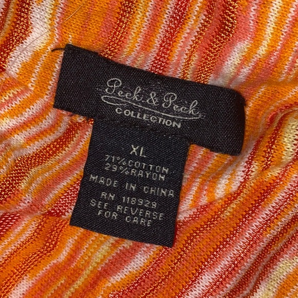 PECK & PECK Open Front Long Sleeve Scarf Like Cardigan Orange Striped XL - Picture 4 of 5